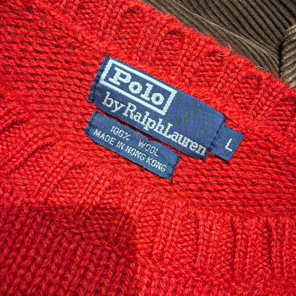 RARE Vintage 90s Polo Ralph Lauren Bear Sit Down Knit Wool Sweater Size L Red🔥 - Picture 10 of 10